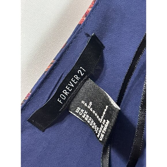 Forever 21 Floral Navy Blue Multicolor Crop Top Bell Sleeve Lace Up Back Size S - Picture 3 of 5